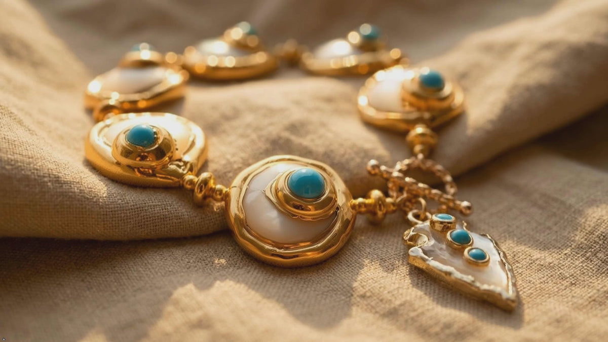 Pearl and Turquoise Crystal Bracelet, Gold-Tone Links with White Quartz Arrowhead Charm