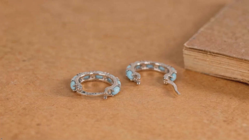 Turquoise S925 Silver Cubic Zirconia Hoop Earrings for Women