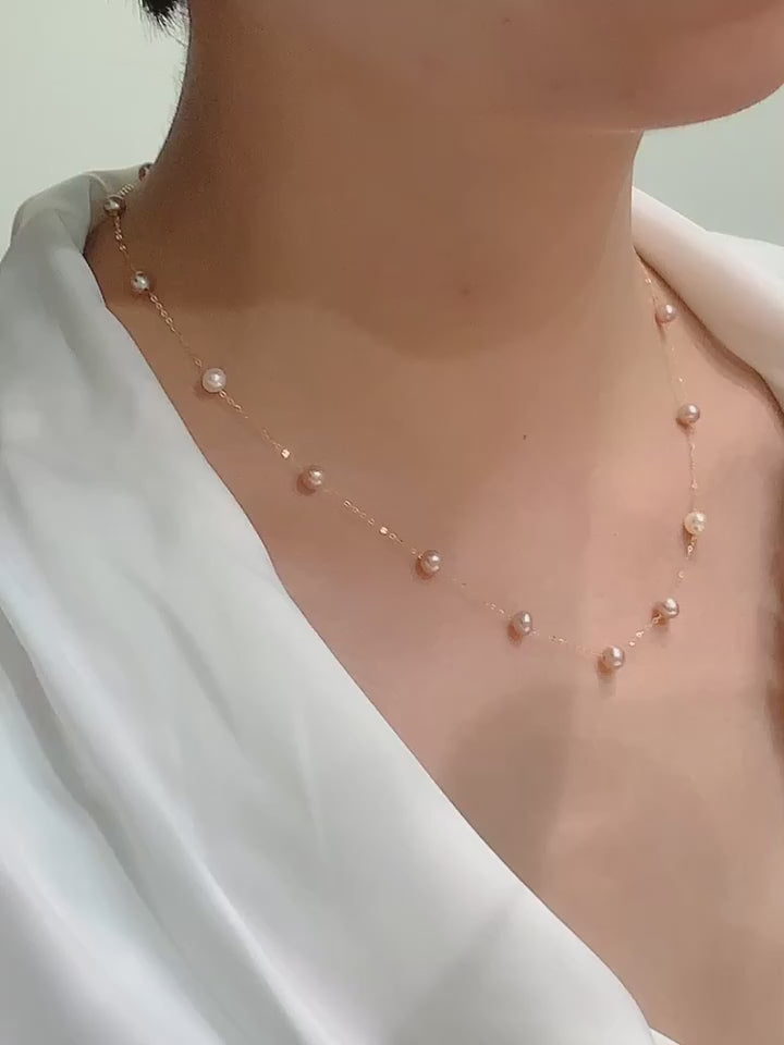 18K Gold Natural Pearl Near Round Mix Color 45 cm Necklace