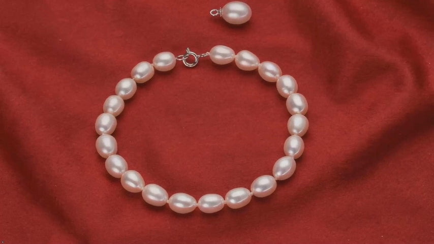 Natural White Freshwater Pearl 925 Silver 20cm Strand Bracelet